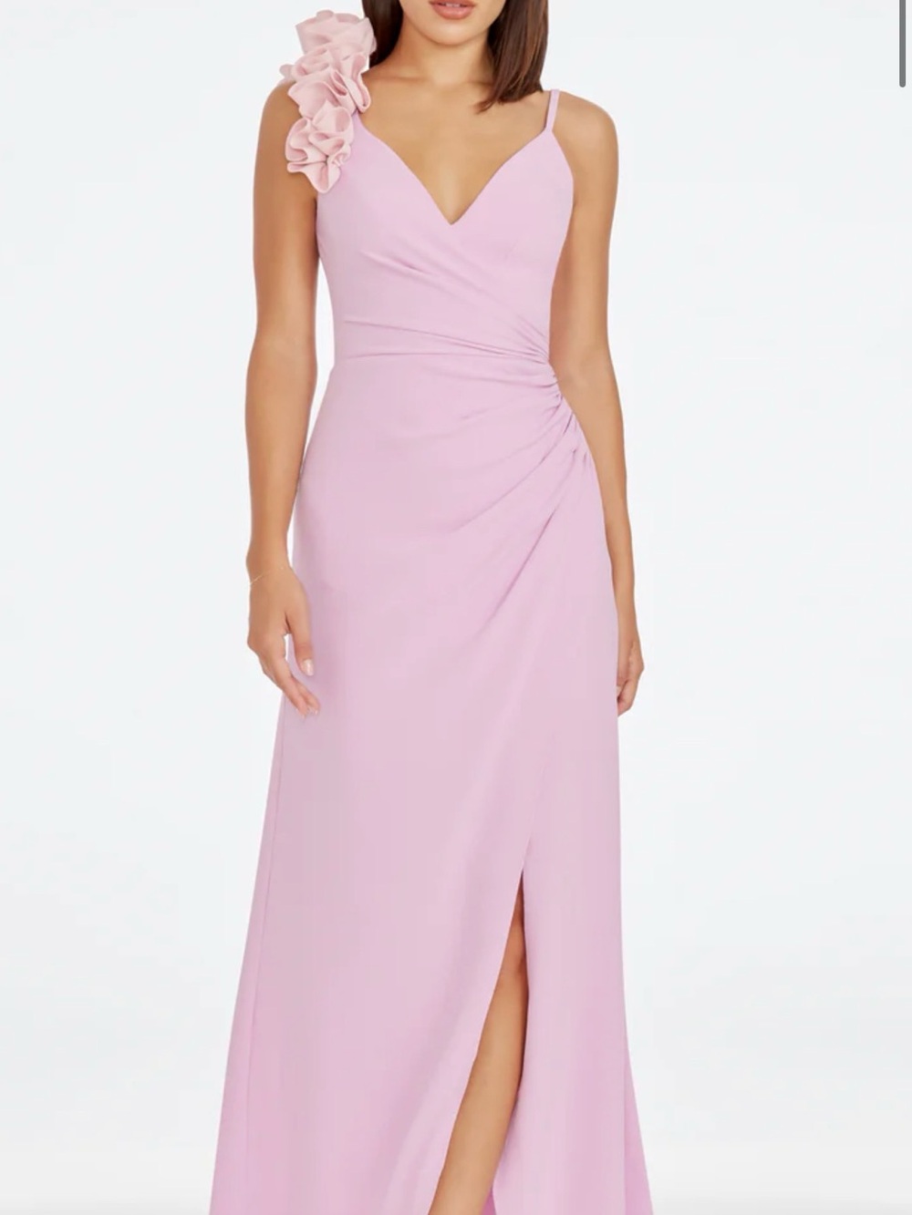 Dress the Population Lavender Vintage Pink One-Shoulder Ruffle Gown
